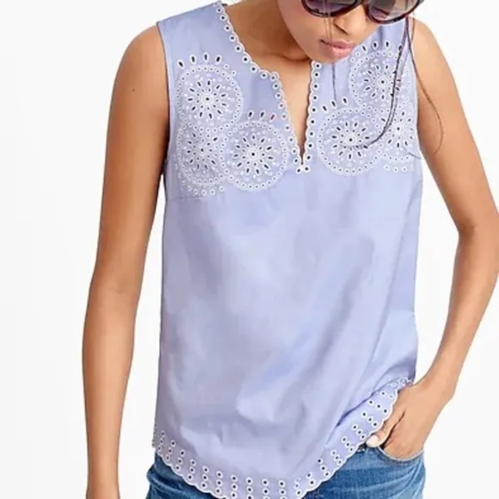 Jcrew Embroidered Circles Chambray Top